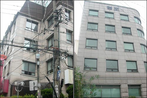 이명박 후보가 소유한 서울 서초구 양재동 12-7 번지의 영일빌딩(왼쪽)과 서초동 1709-4 번지의 영포빌딩. 두 빌딩은 이 후보가 대표로 있는 대명기업과 대명통상에서 관리하고 있다.
